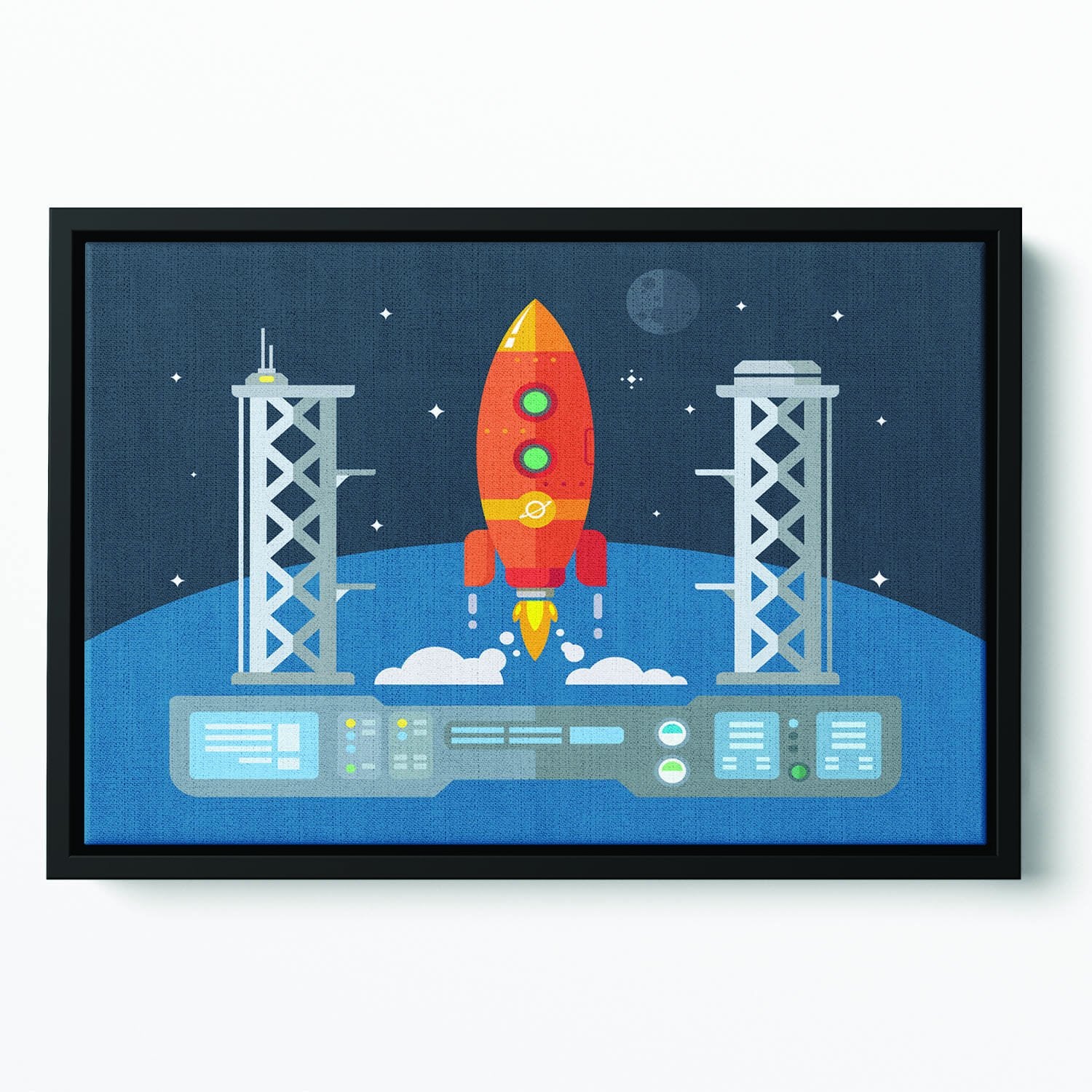 Rocket Startup Flat Desing Concept Floating Framed Canvas