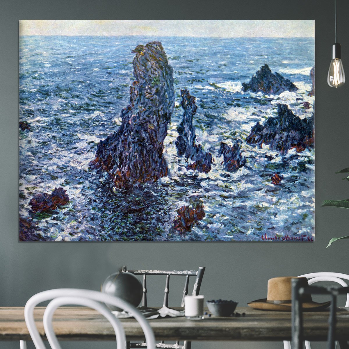 Rocks on Belle Ile The needles of Port Coton by Monet Canvas Print or Poster