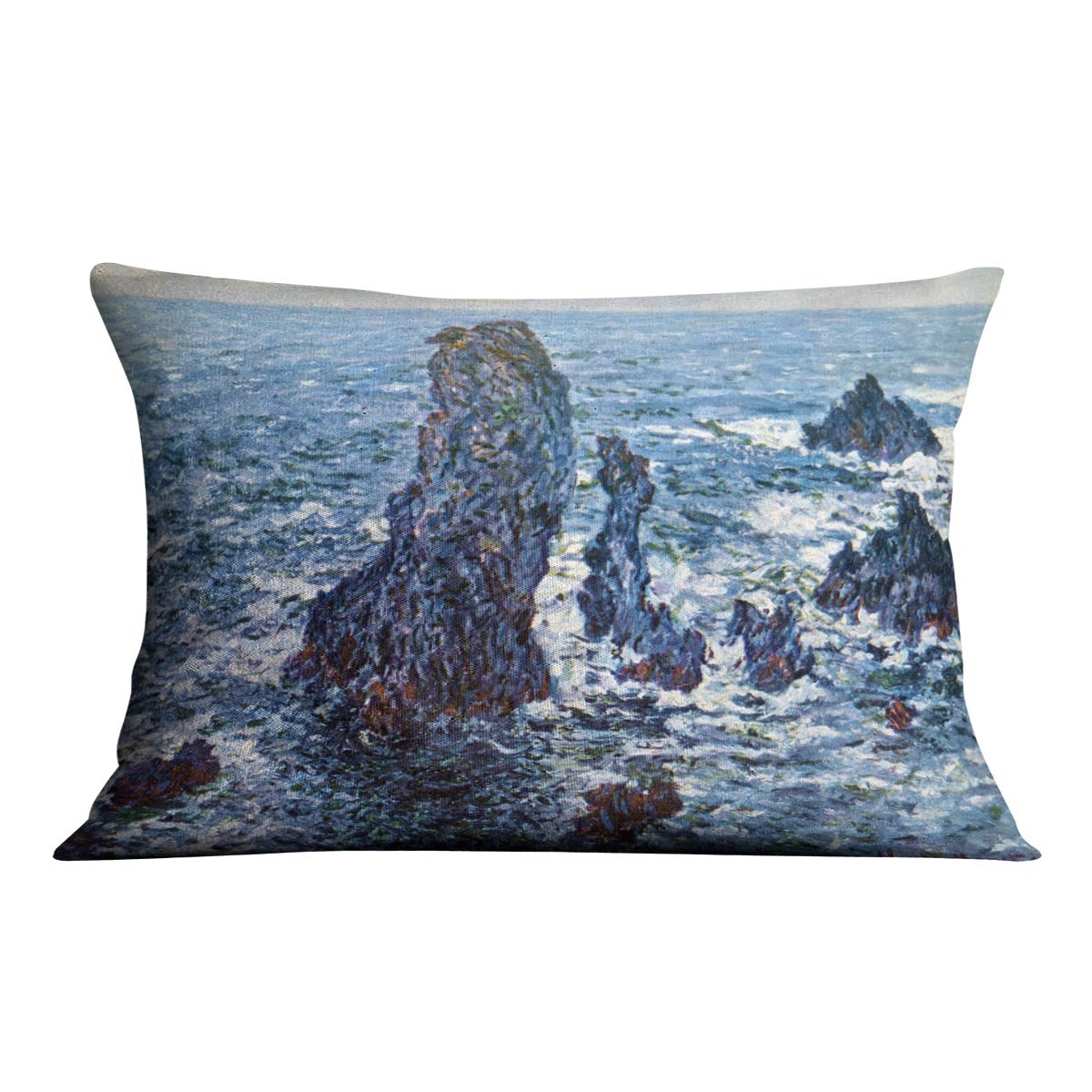 Rocks on Belle Ile The needles of Port Coton by Monet Throw Pillow