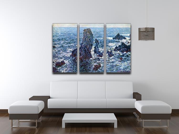 Rocks on Belle Ile The needles of Port Coton by Monet Split Panel Canvas Print - Canvas Art Rocks - 4