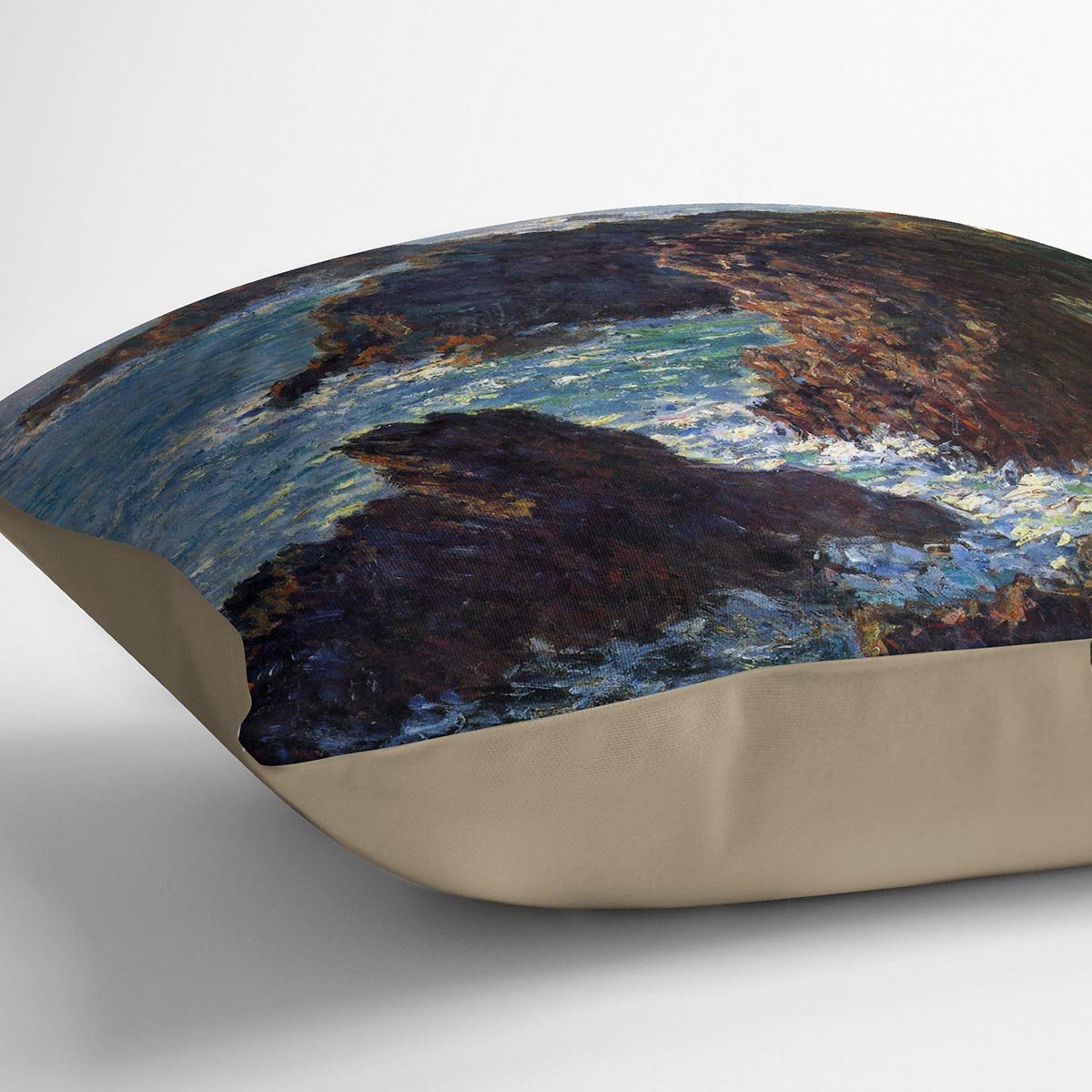 Rocky peaks at the Belle Ile by Monet Throw Pillow