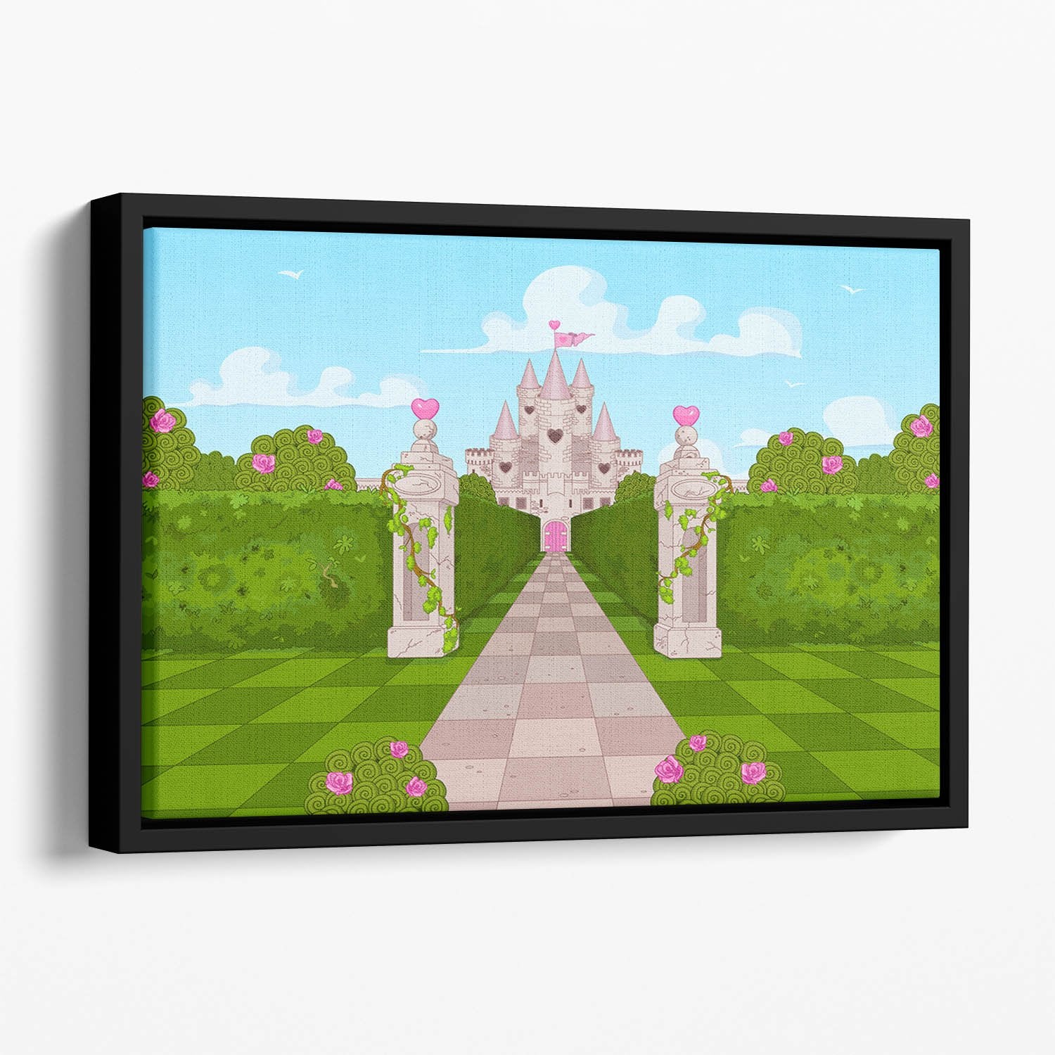 Romantic Castle Landscape Floating Framed Canvas