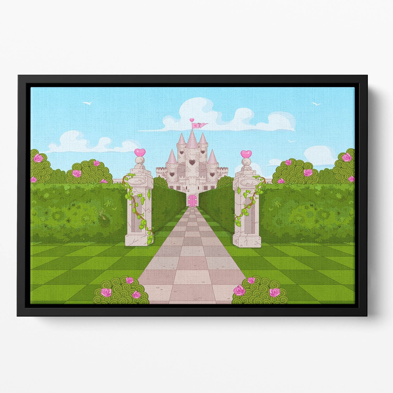 Romantic Castle Landscape Floating Framed Canvas