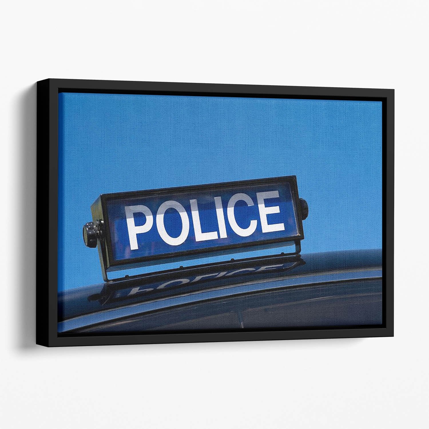 Rooftop sign on a vintage british police car Floating Framed Canvas
