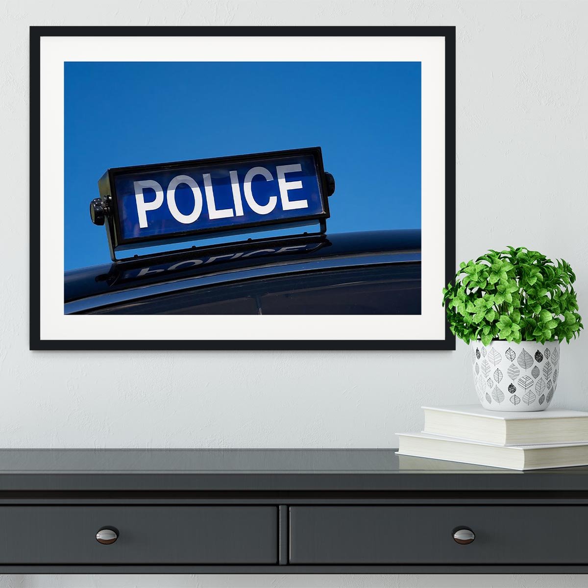 Rooftop sign on a vintage british police car Framed Print - Canvas Art Rocks - 1