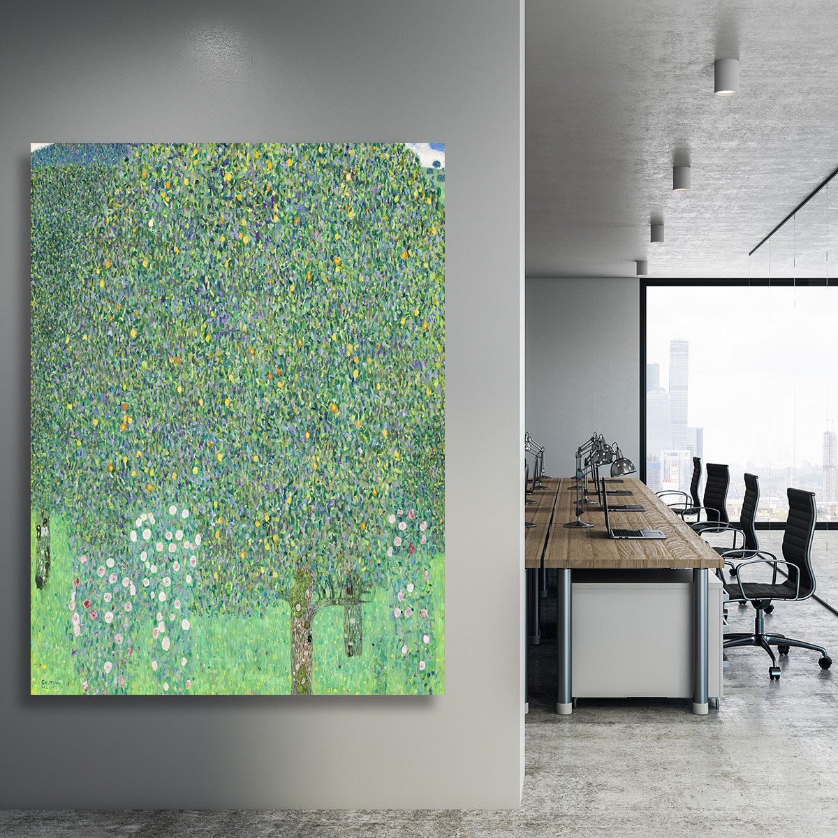 Rose bushes under the Trees by Klimt Canvas Print or Poster