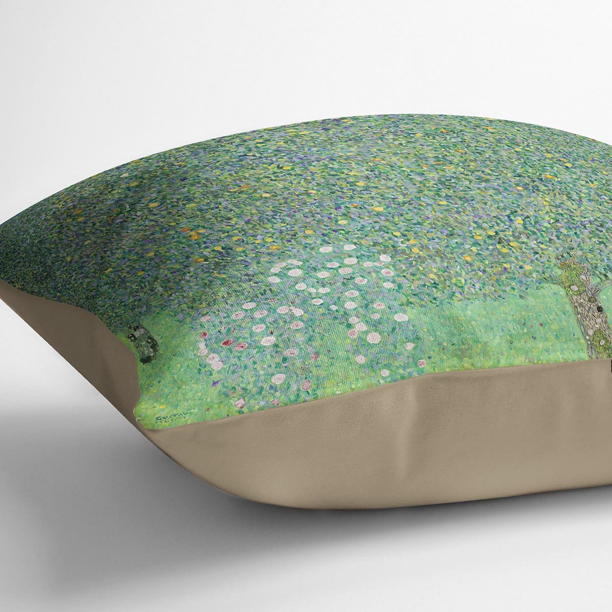 Rose bushes under the Trees by Klimt Throw Pillow