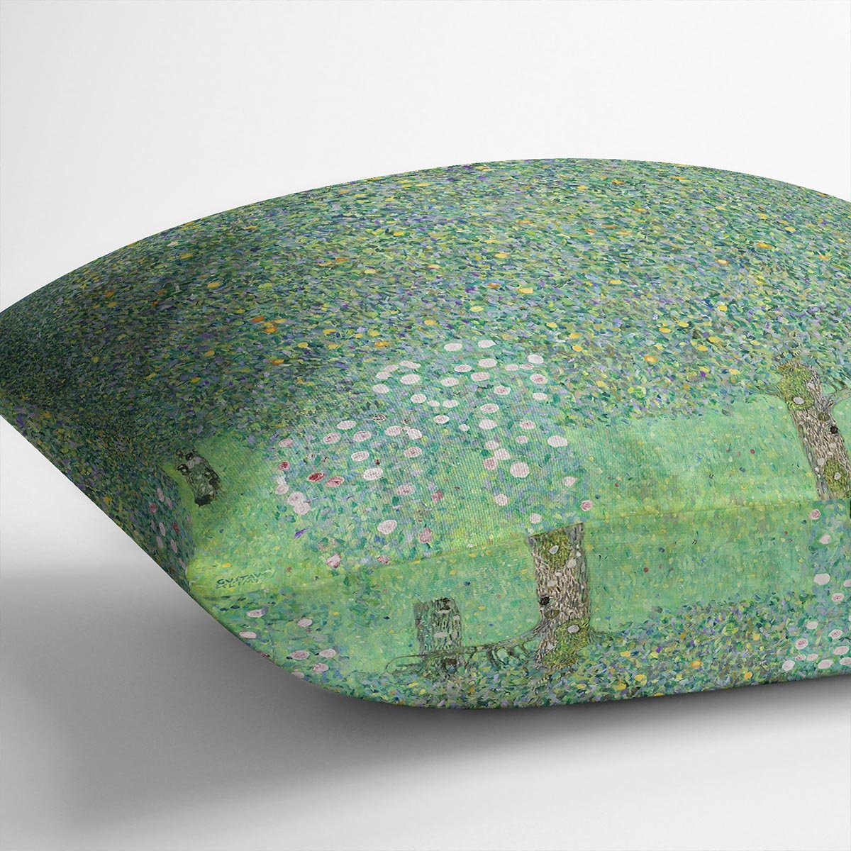 Rose bushes under the Trees by Klimt Throw Pillow