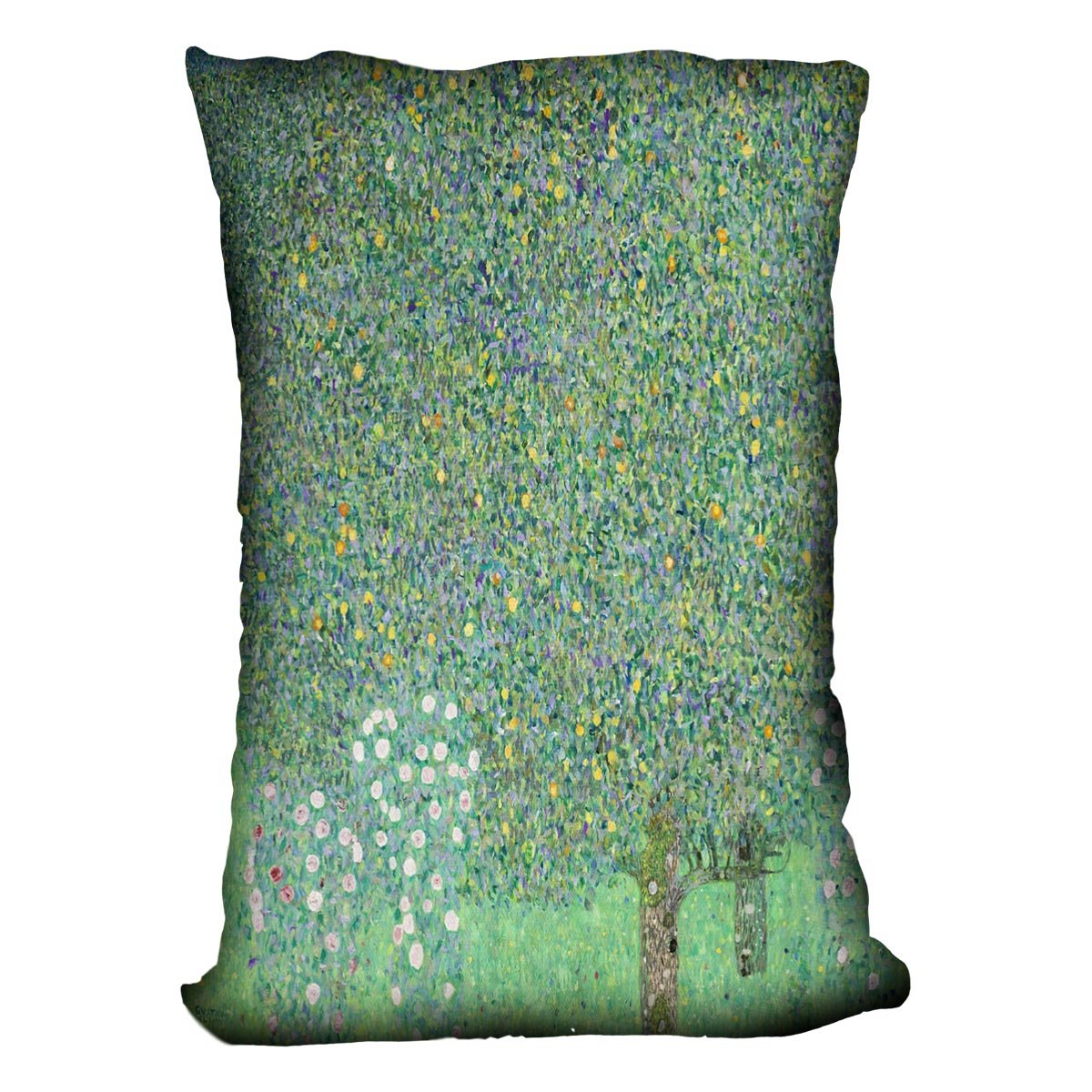 Rose bushes under the Trees by Klimt Throw Pillow