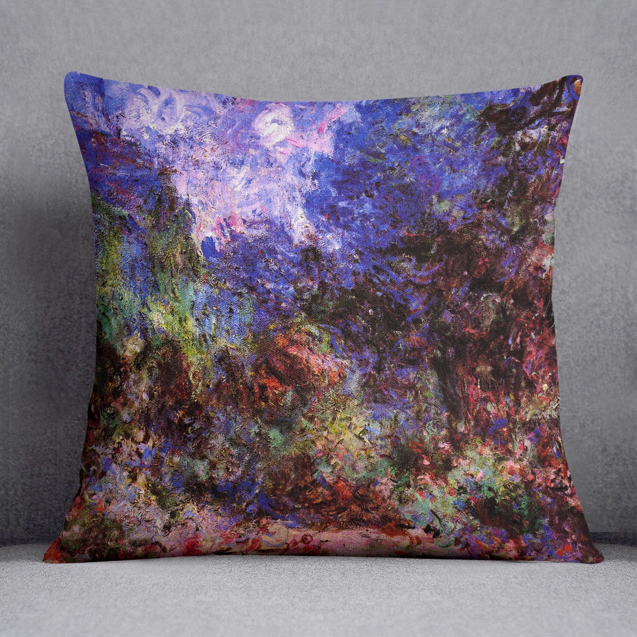 Roses at the garden side of Monets house in Giverny by Monet Throw Pillow