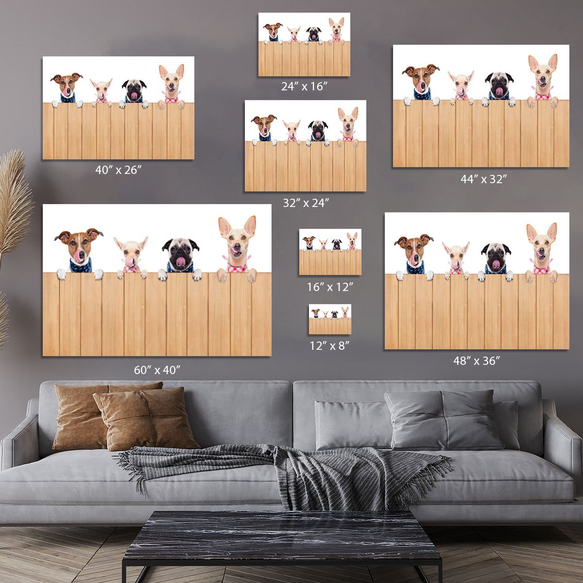 Row of dogs as a group or team Canvas Print or Poster