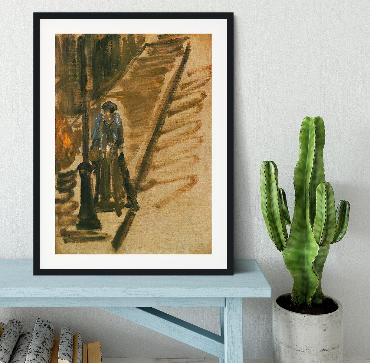 Rue Mossnier with Knife Grinder by Manet Framed Print - Canvas Art Rocks - 1