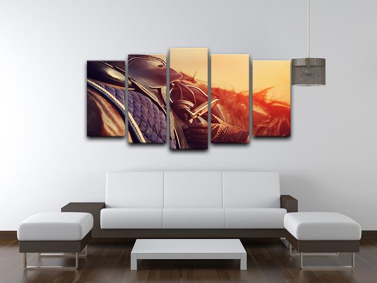 Saddle with stirrups on a back of a horse 5 Split Panel Canvas - Canvas Art Rocks - 3