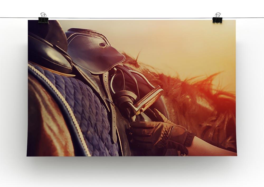 Saddle with stirrups on a back of a horse Canvas Print or Poster - Canvas Art Rocks - 2