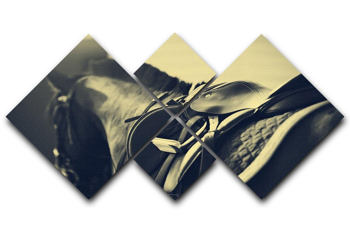 Saddle with stirrups on a back of a sport horse 4 Square Multi Panel Canvas - Canvas Art Rocks - 1