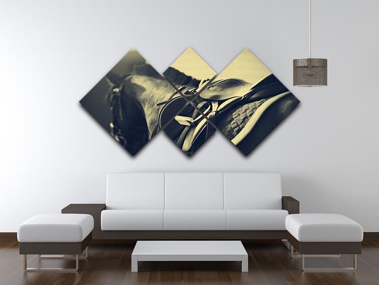 Saddle with stirrups on a back of a sport horse 4 Square Multi Panel Canvas - Canvas Art Rocks - 3