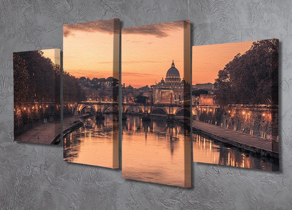 Saint Angelo Bridge and Tiber River in the sunset 4 Split Panel Canvas  - Canvas Art Rocks - 2