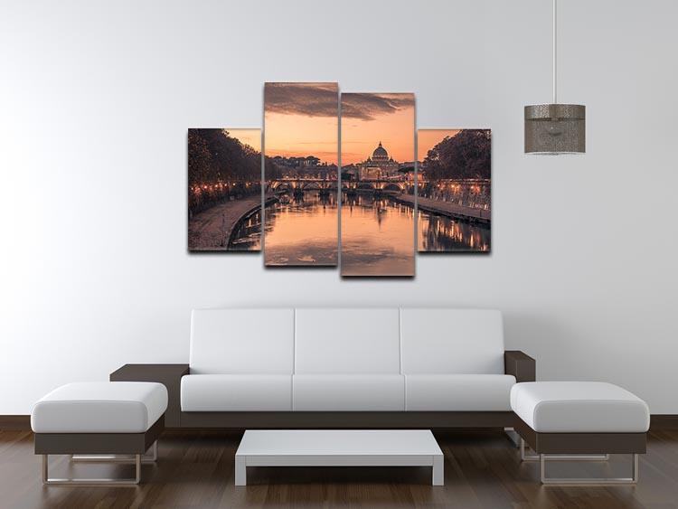 Saint Angelo Bridge and Tiber River in the sunset 4 Split Panel Canvas  - Canvas Art Rocks - 3