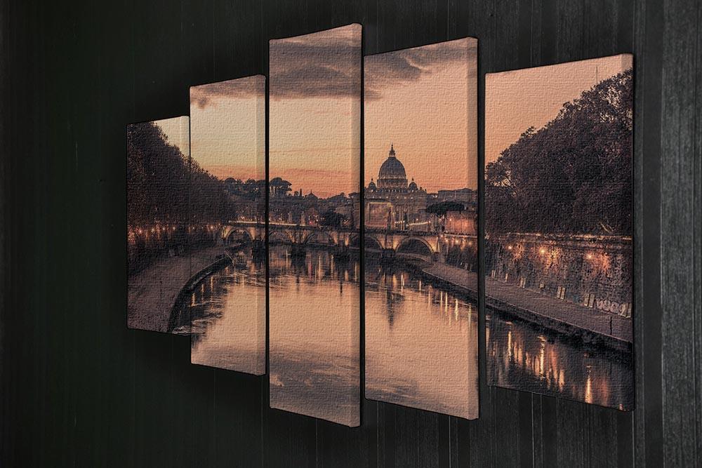 Saint Angelo Bridge and Tiber River in the sunset 5 Split Panel Canvas  - Canvas Art Rocks - 2