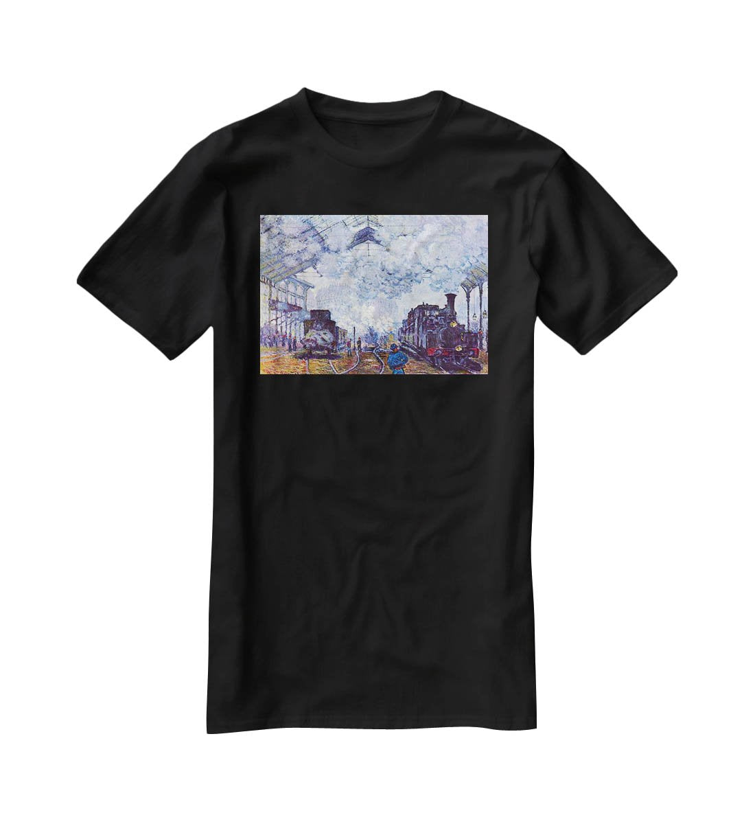 Saint Lazare station in Paris arrival of a train by Monet T-Shirt - Canvas Art Rocks - 1