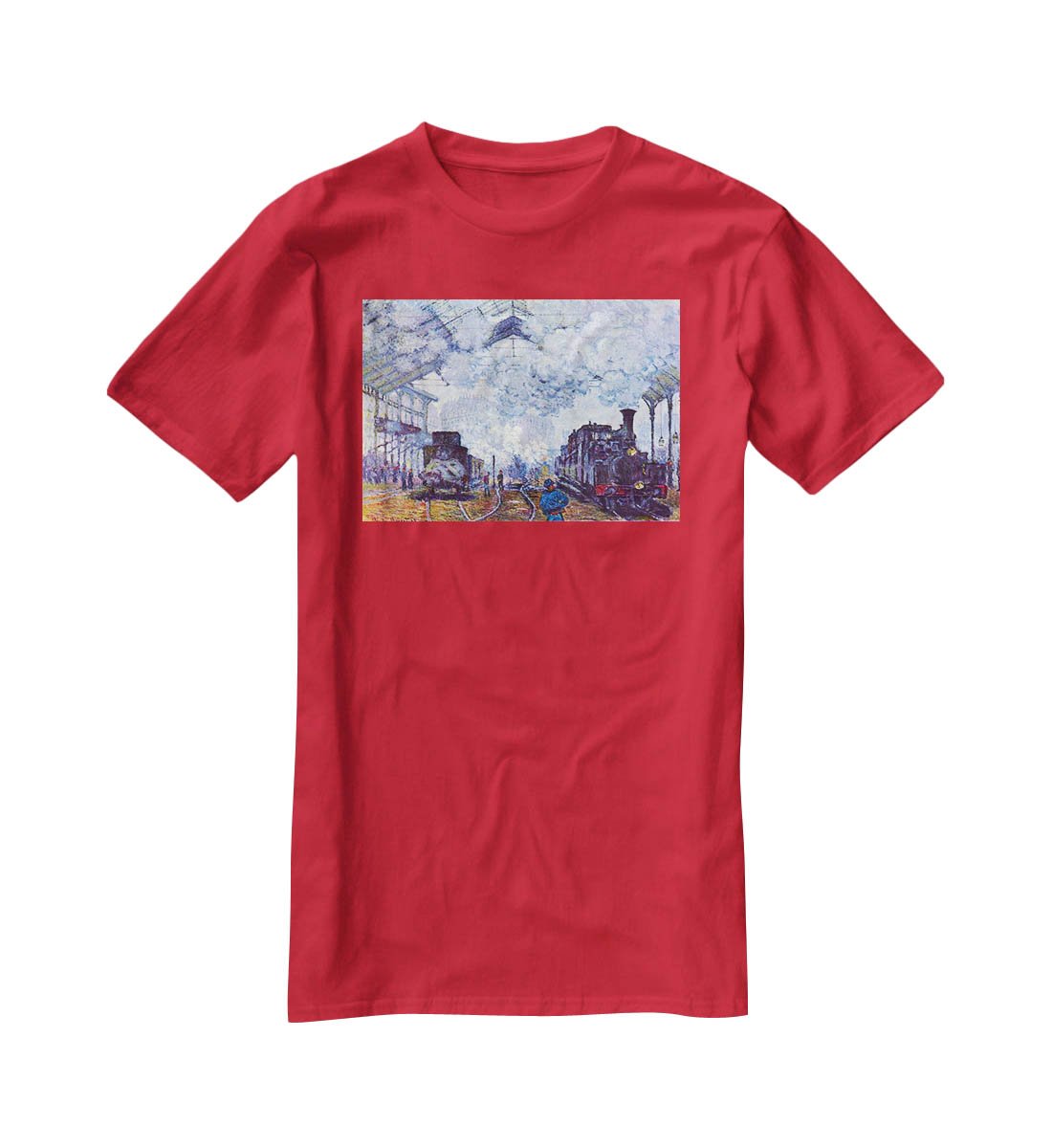 Saint Lazare station in Paris arrival of a train by Monet T-Shirt - Canvas Art Rocks - 4