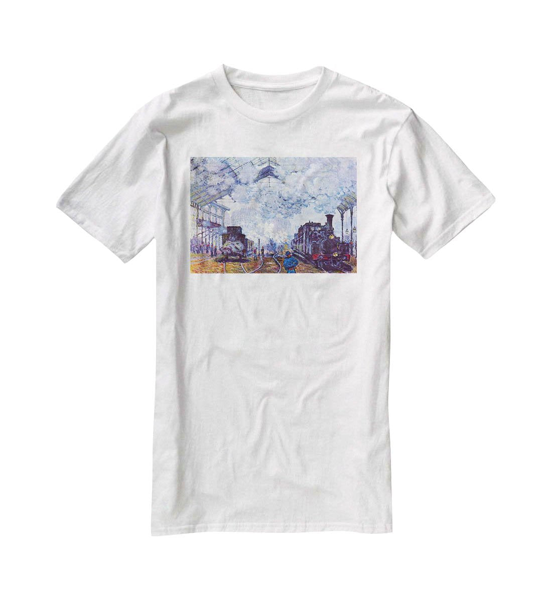 Saint Lazare station in Paris arrival of a train by Monet T-Shirt - Canvas Art Rocks - 5