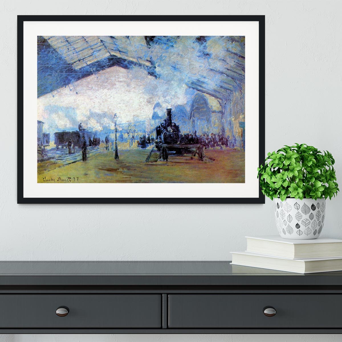 Saint Lazare station in Paris by Monet Framed Print - Canvas Art Rocks - 1