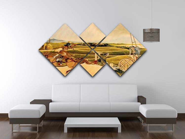 Samurai riding on horses by Hokusai 4 Square Multi Panel Canvas - Canvas Art Rocks - 3