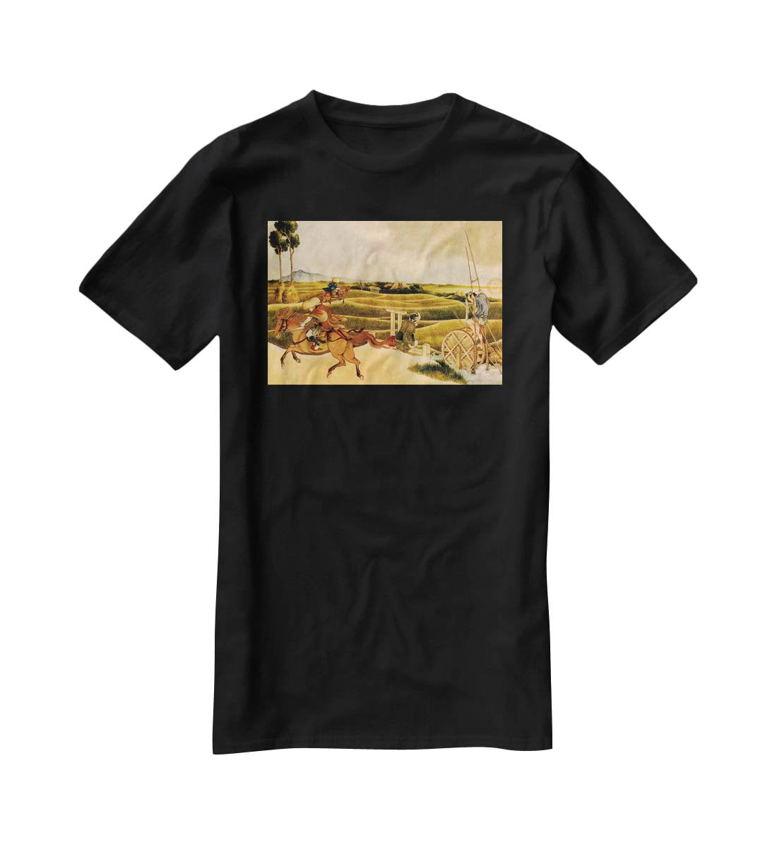 Samurai riding on horses by Hokusai T-Shirt - Canvas Art Rocks - 1