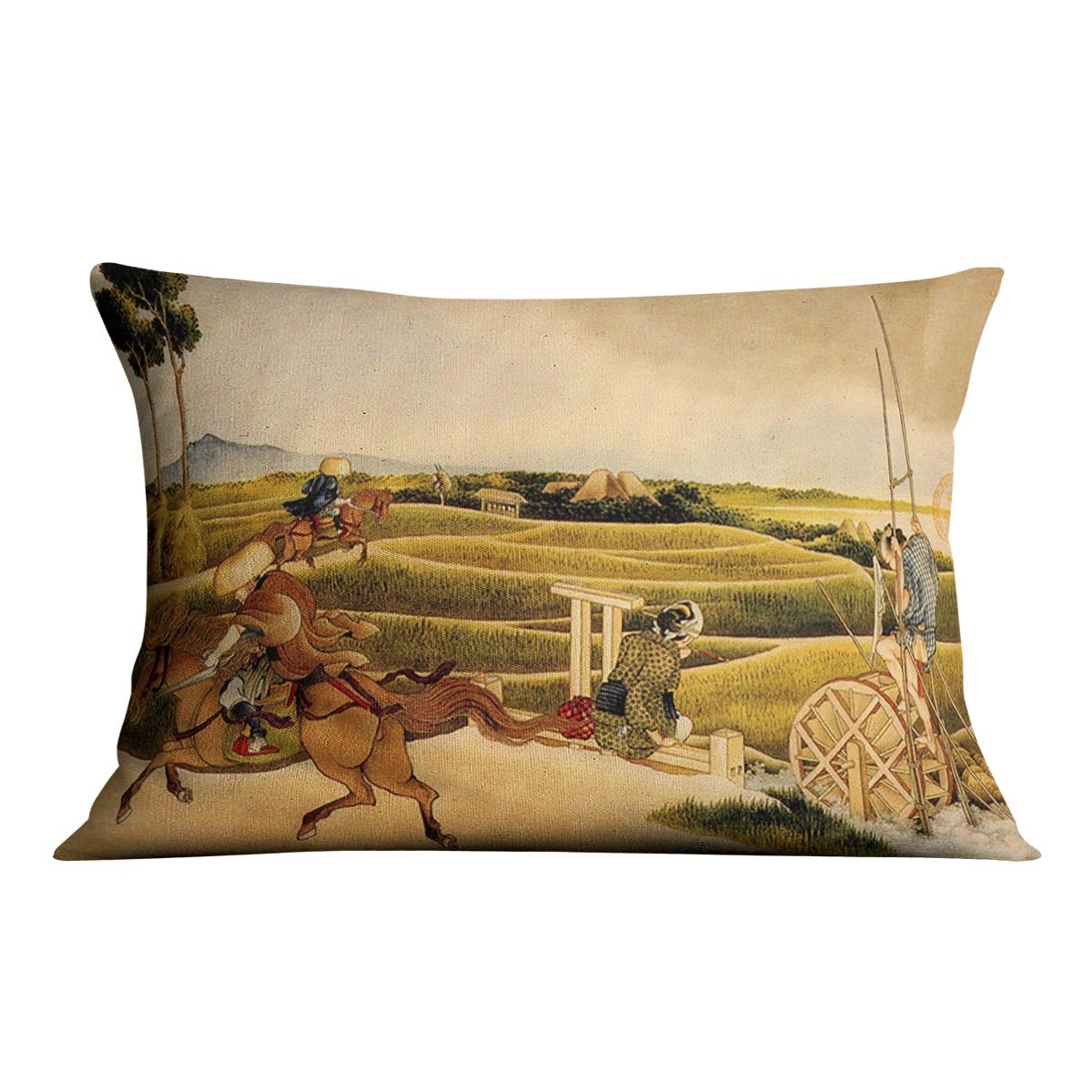 Samurai riding on horses by Hokusai Throw Pillow