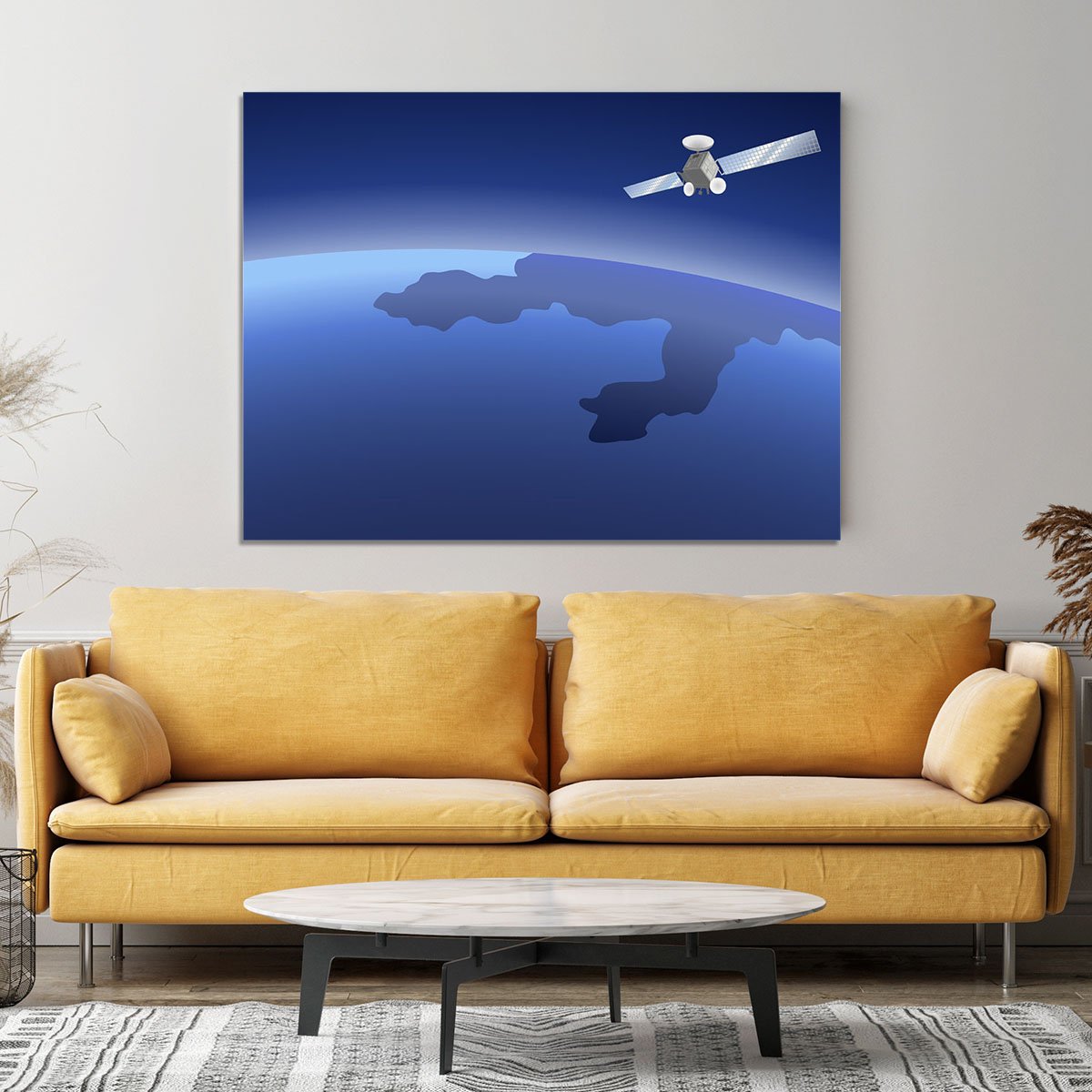 Satellite orbiting around the planet through the space Canvas Print or Poster