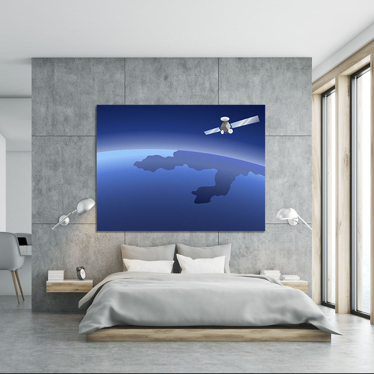 Satellite orbiting around the planet through the space Canvas Print or Poster