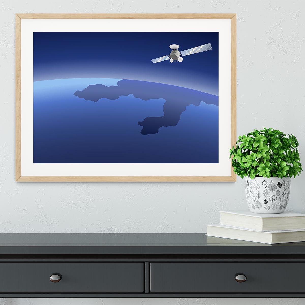 Satellite orbiting around the planet through the space Framed Print - Canvas Art Rocks - 3
