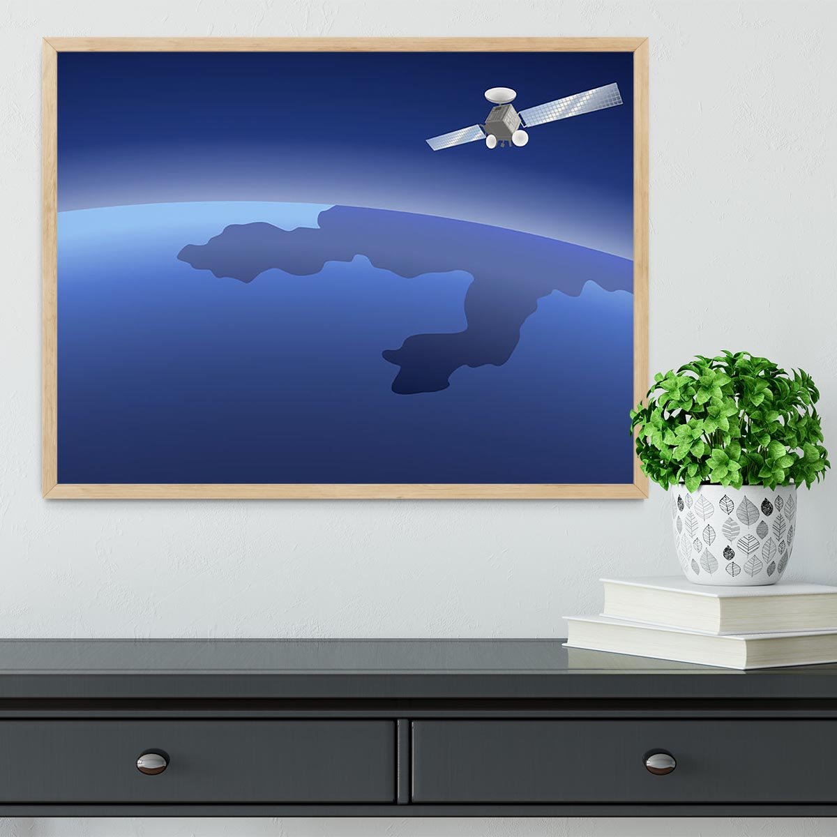 Satellite orbiting around the planet through the space Framed Print - Canvas Art Rocks - 4