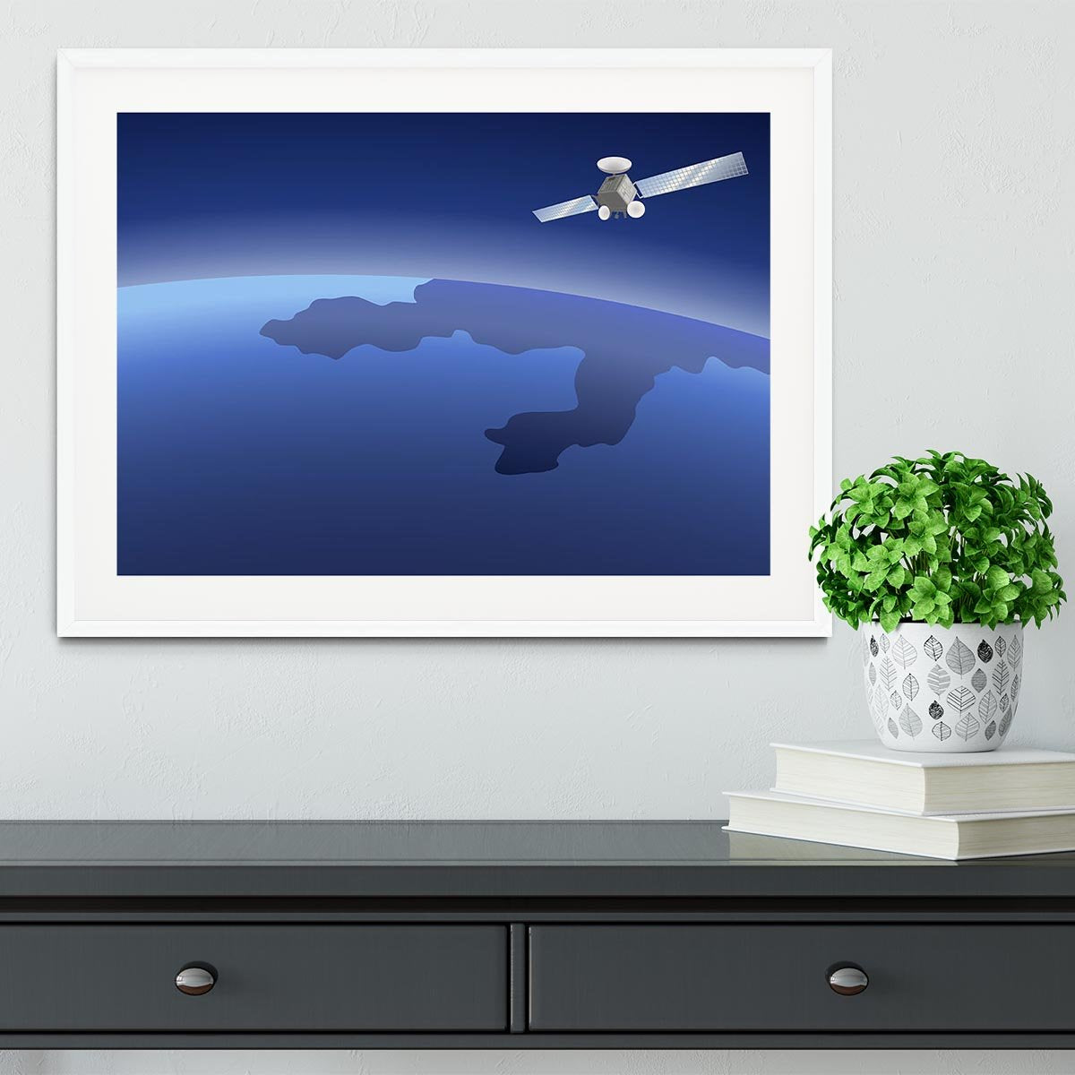 Satellite orbiting around the planet through the space Framed Print - Canvas Art Rocks - 5