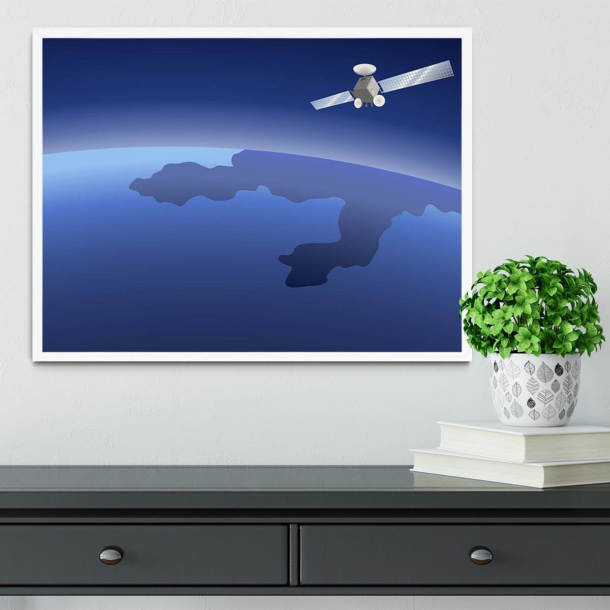 Satellite orbiting around the planet through the space Framed Print - Canvas Art Rocks -6