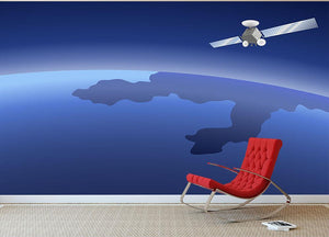 Satellite orbiting around the planet through the space Wall Mural Wallpaper - Canvas Art Rocks - 2