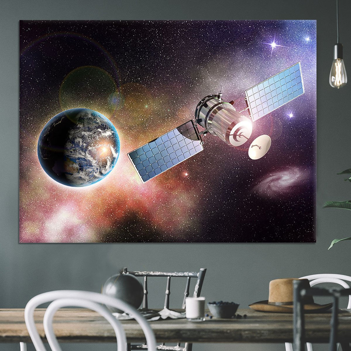 Satellite orbiting the earth in the outer space Canvas Print or Poster