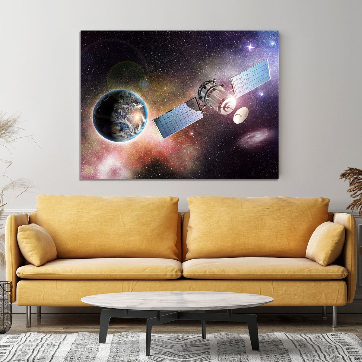 Satellite orbiting the earth in the outer space Canvas Print or Poster