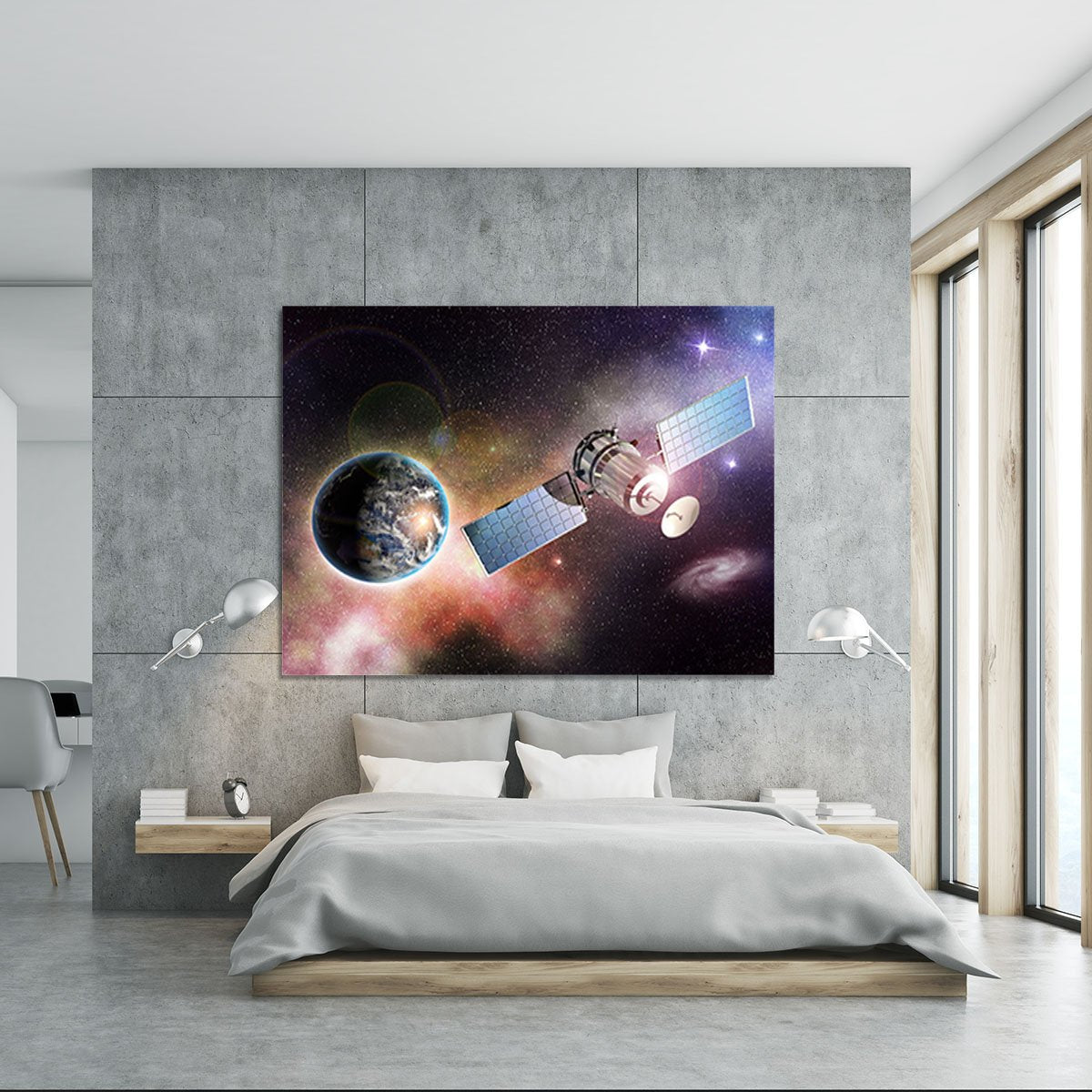 Satellite orbiting the earth in the outer space Canvas Print or Poster