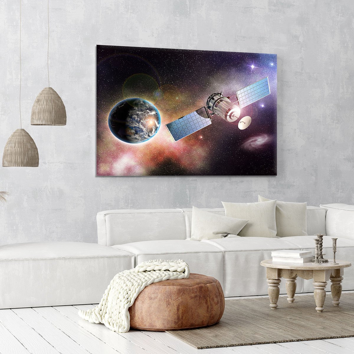 Satellite orbiting the earth in the outer space Canvas Print or Poster