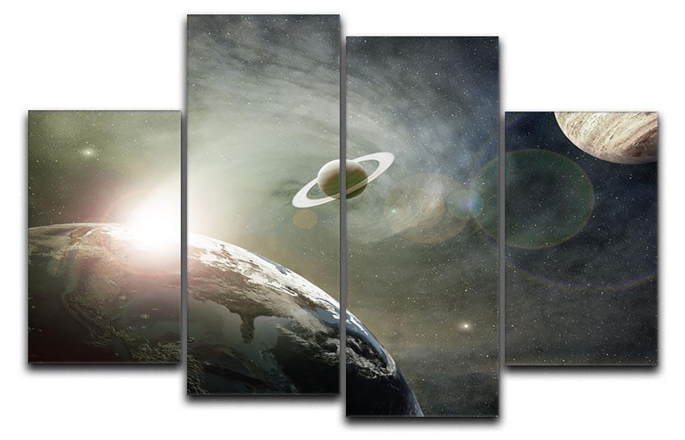 Saturn and Jupiter in a Cosmic Cloud 4 Split Panel Canvas  - Canvas Art Rocks - 1