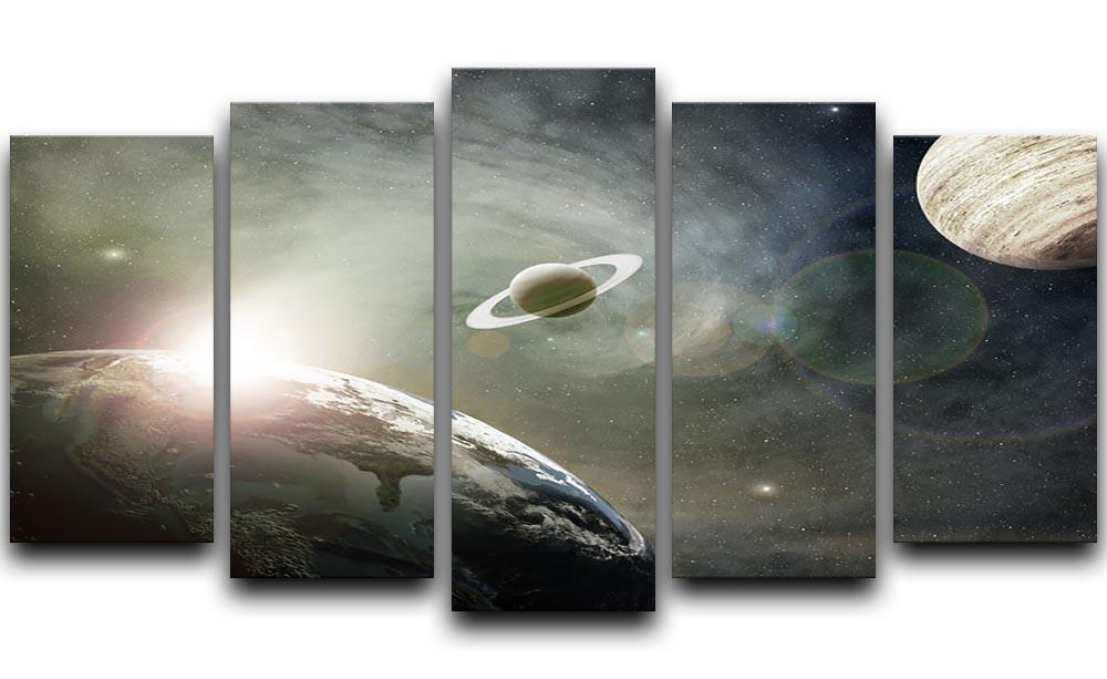 Saturn and Jupiter in a Cosmic Cloud 5 Split Panel Canvas  - Canvas Art Rocks - 1