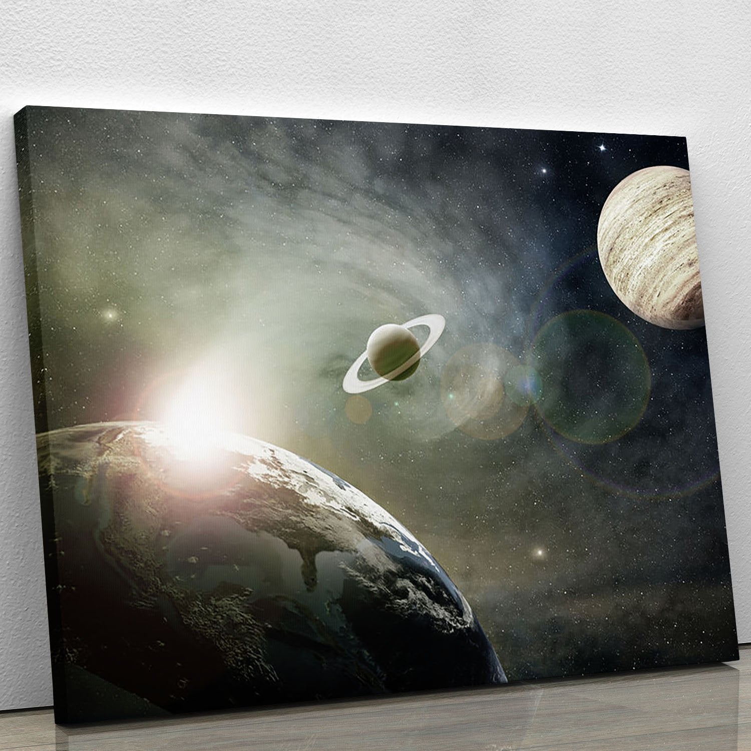 Saturn and Jupiter in a Cosmic Cloud Canvas Print or Poster