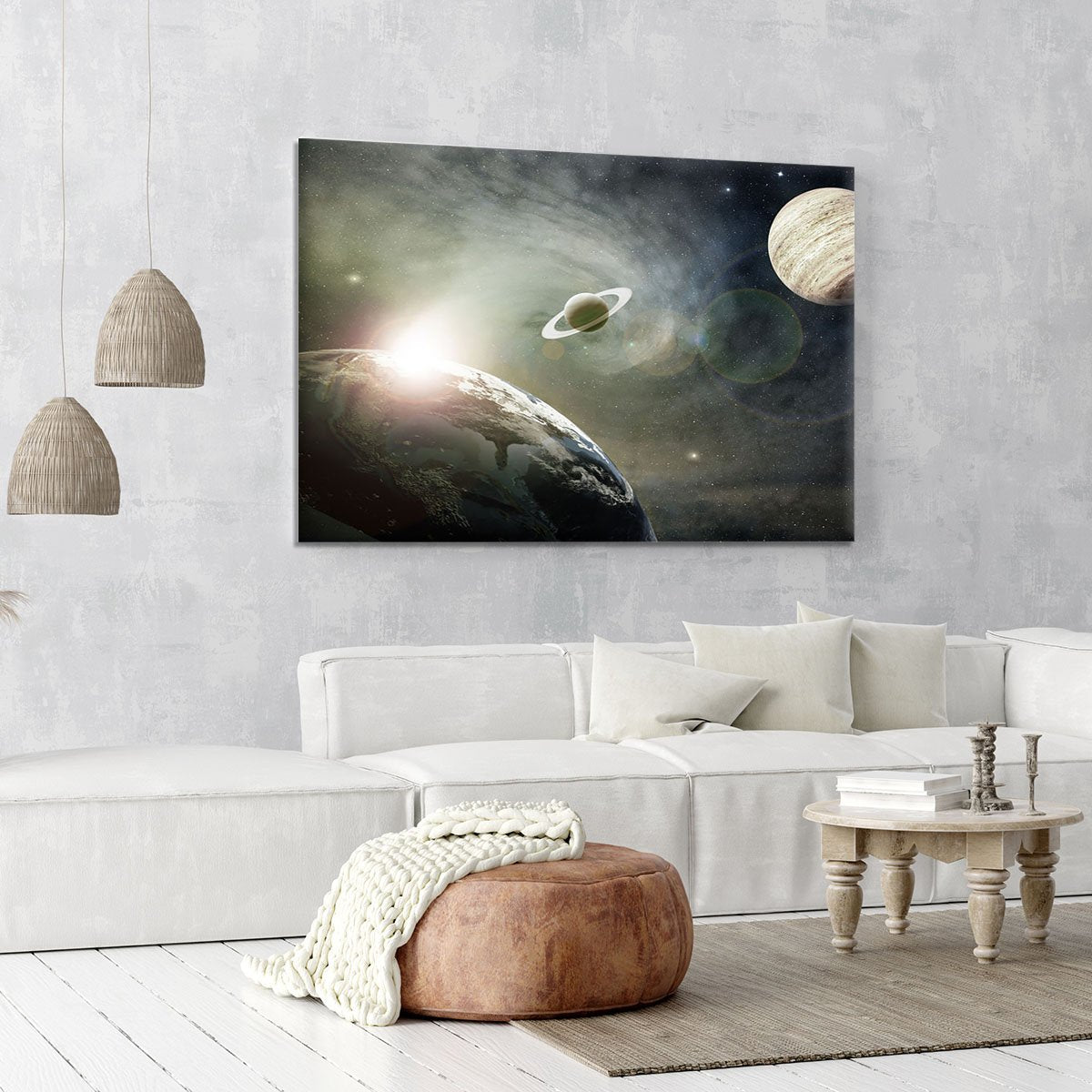 Saturn and Jupiter in a Cosmic Cloud Canvas Print or Poster