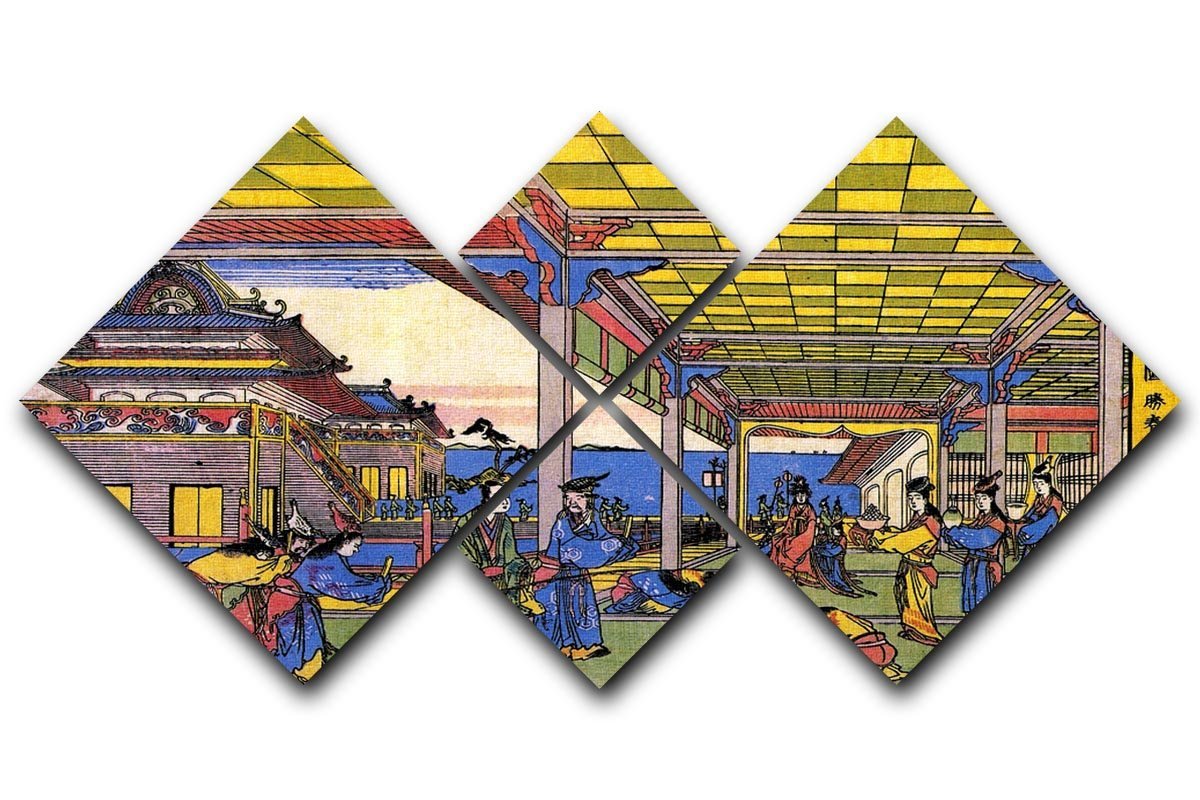 Scene in blue by Hokusai 4 Square Multi Panel Canvas  - Canvas Art Rocks - 1
