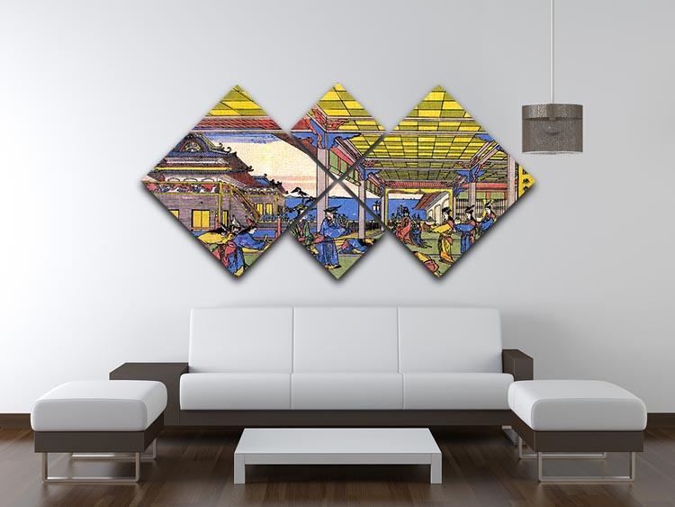Scene in blue by Hokusai 4 Square Multi Panel Canvas - Canvas Art Rocks - 3