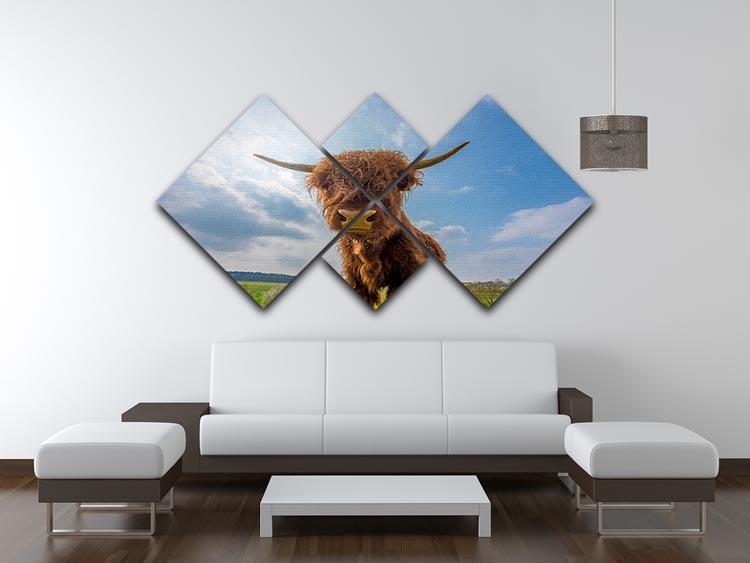 Scottish highland cattle on a pasture 4 Square Multi Panel Canvas - Canvas Art Rocks - 3