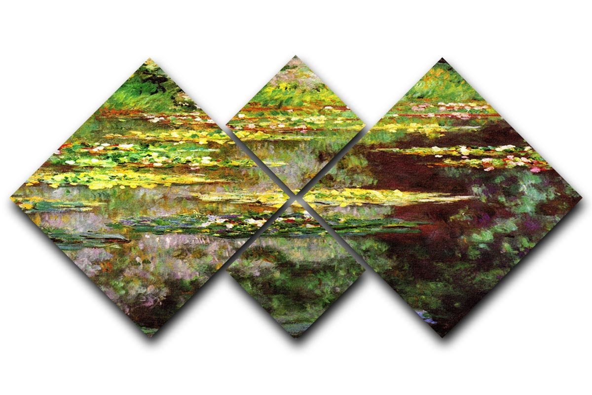 Sea rose pond by Monet 4 Square Multi Panel Canvas  - Canvas Art Rocks - 1