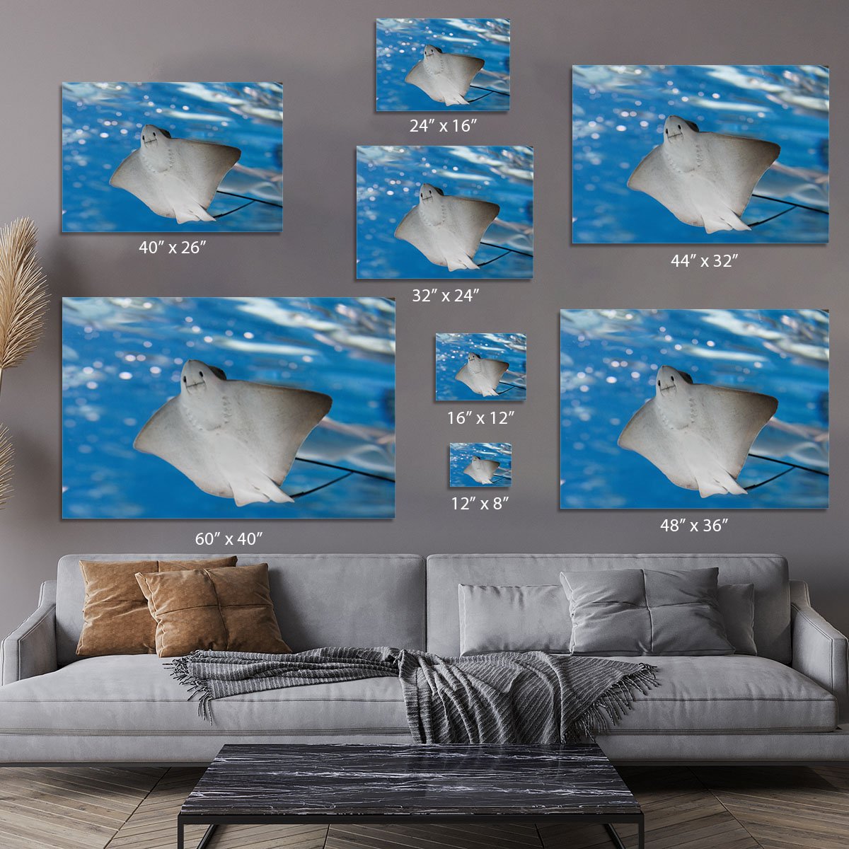 Sea stingray and marine life Canvas Print or Poster